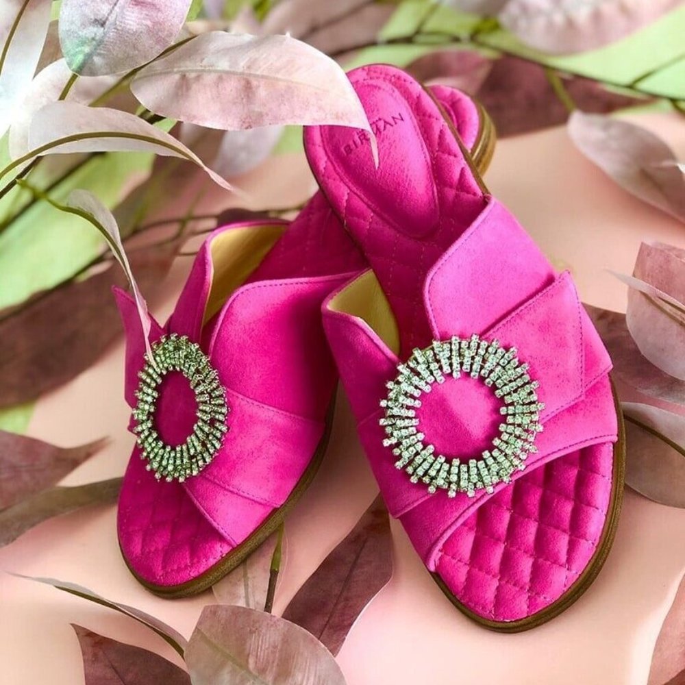 Sold Out $425 Alexandre Birman Madelina Crystal Embellished Suede Slide Sandals